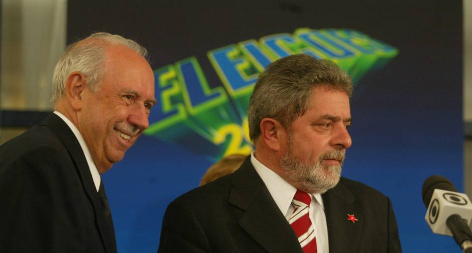 Eleição 2002. Entrevista com candidatos à Presidência da República, na TV Globo. Em destaque Luís Inácio Lula da Silva e seu vice José Alencar