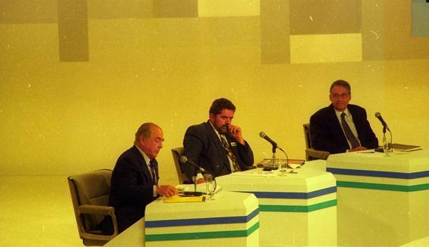 1994. Leonel Brizola, Luís Inácio Lula da Silva e Fernando Henrique Cardoso participam do debate entre os candidatos à Presidência da República, realizado pela Bandeirantes