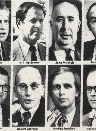 Envolvidos. Principais personagens do Caso Watergate - Richard Nixon, H.R. Haldman, John Mitchell, John Ehrlichman, Charles Colson, Robert Mardian, Gordon Strachan e Kenneth Parkinson