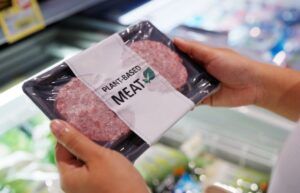 Plant=based meat in supermarket