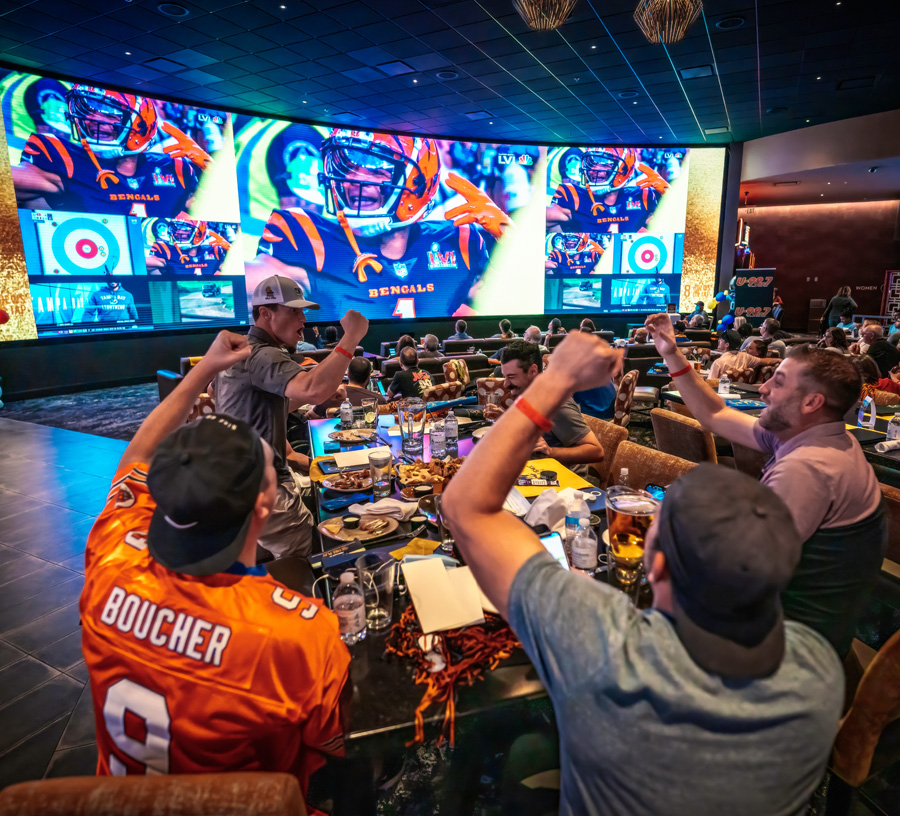 Fans watching sports at 360 Sports Bar