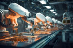 Image of a row of robotic arms working on a machine in a factory