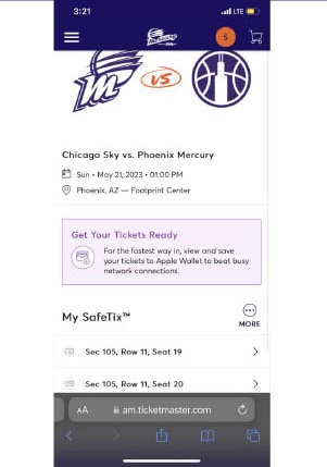 Screen Shot of ticketmaster webview - select details