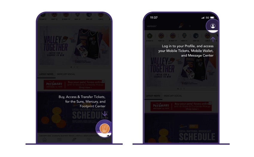 Screen Shot of Suns-Mercury-Footprint app tickets button