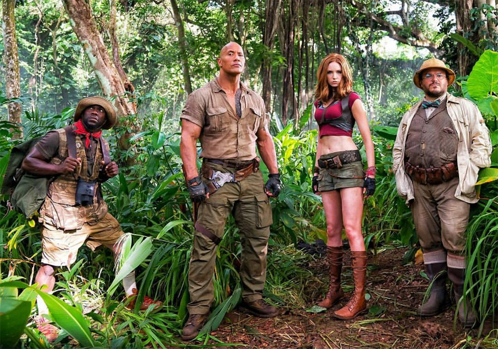 Karen Gillan, Dwayne johnson, Kevin Hart, Jack Black, Jumanji