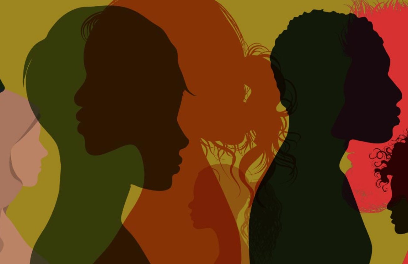 An illustration of silhouettes of side profiles in different colors. 