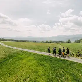 Cyclists on a path in the Lower Silesia countryside (Photo: Alex Barlow)