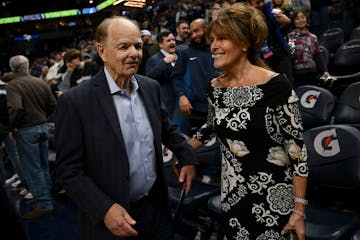 Glen Taylor and his wife, Becky, walk off the court after the Timberwolves defeated the Mavericks earlier this season. Taylor is remaining as majority