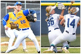 Wayzata's Riley Leatherman, left, and Rosemount's Cece Hanson (36) were named Mr. Baseball and Ms. Softball on Sunday.