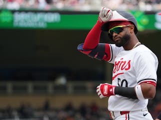 Willi Castro taps his helmet during Thursday's loss to the Yankees, the finale of a series dragged down by Twins fielding errors.