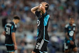 Minnesota United defender Devin Padelford (2) reacts during the team's previous game, a 3-1 loss to Vancouver at Allianz Field.