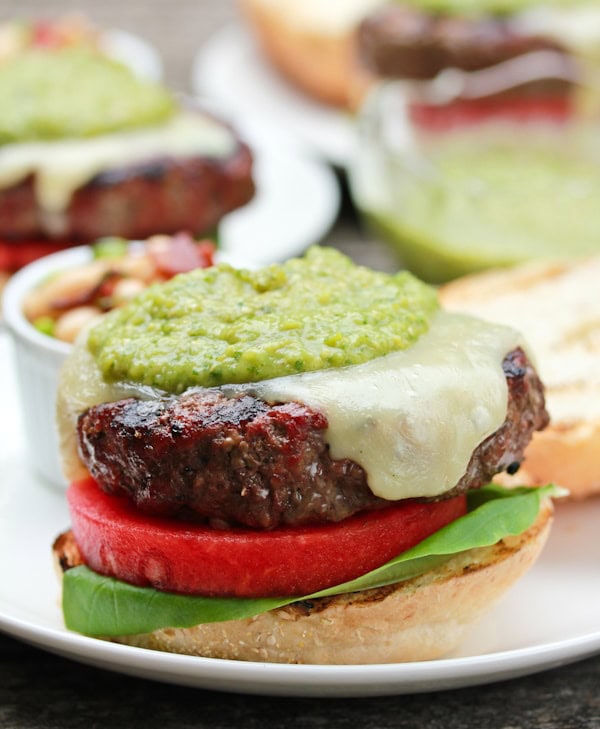 Salsa Verde Burgers with Watermelon and Basil Recipe