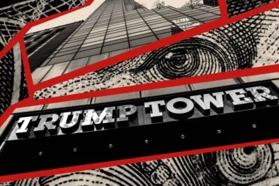 Trump Tower fractured by US currency.