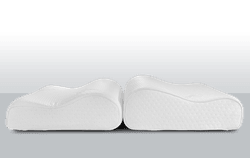 Two Tempur-Neck pillows side by side showing the different height profiles