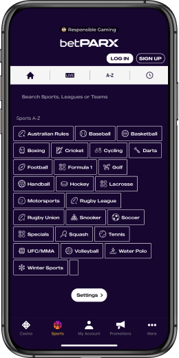 Search and sport selection for betPARX mobile app
