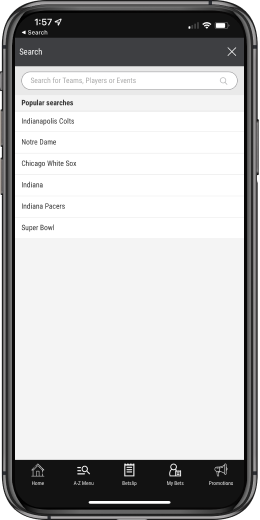 Search Function in on BetMGM MD mobile app