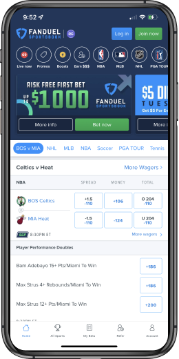 Home Screen Display for the FanDuel mobile app