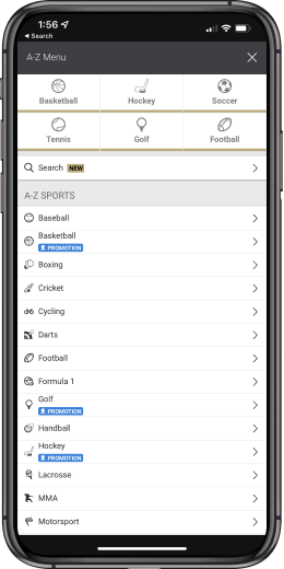 Navigation by Sports in BetMGM  MD