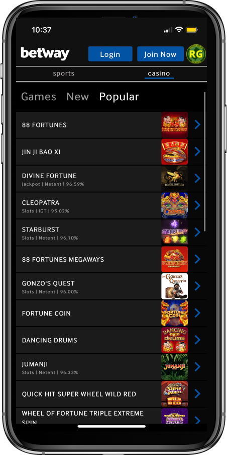 Betway Casino App Popular Games