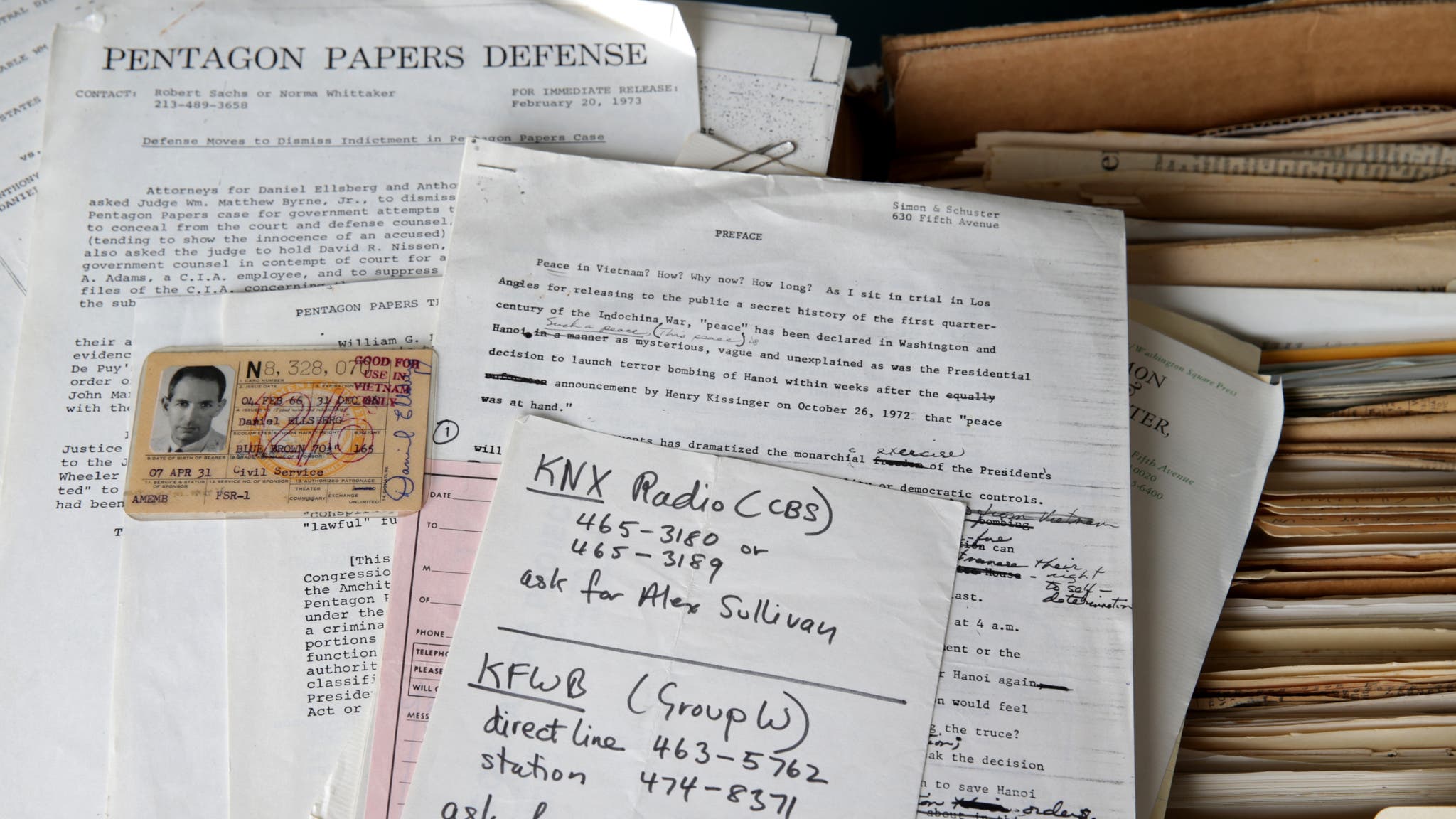 Some of the papers from the archive of Daniel Ellsberg, who leaked the Pentagon Papers in 1971