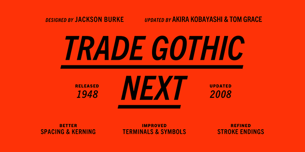 Card displaying Trade Gothic Next typeface in various styles