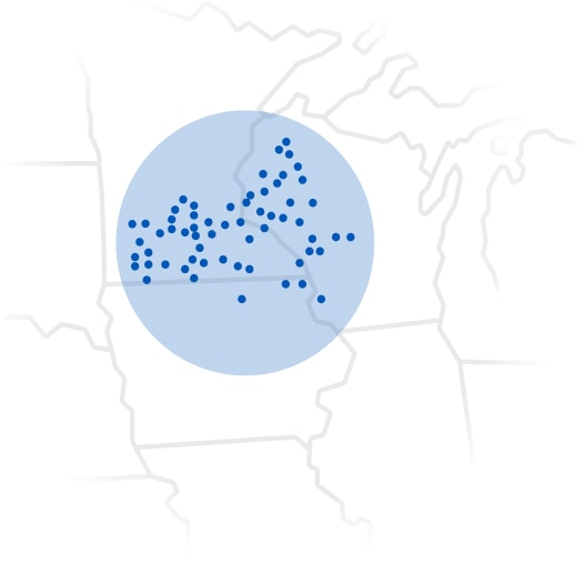 Mapa del Sistema de Salud de Mayo Clinic en Minnesota, Wisconsin y Iowa