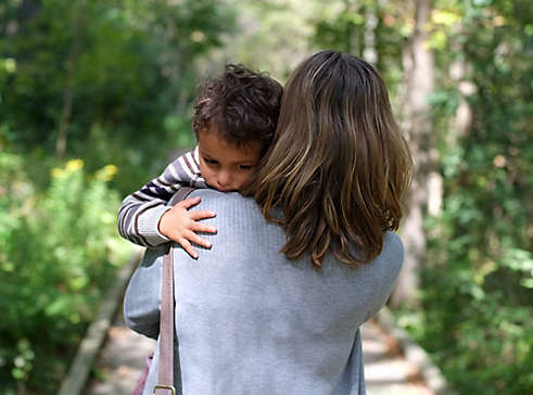 Mom walking with son