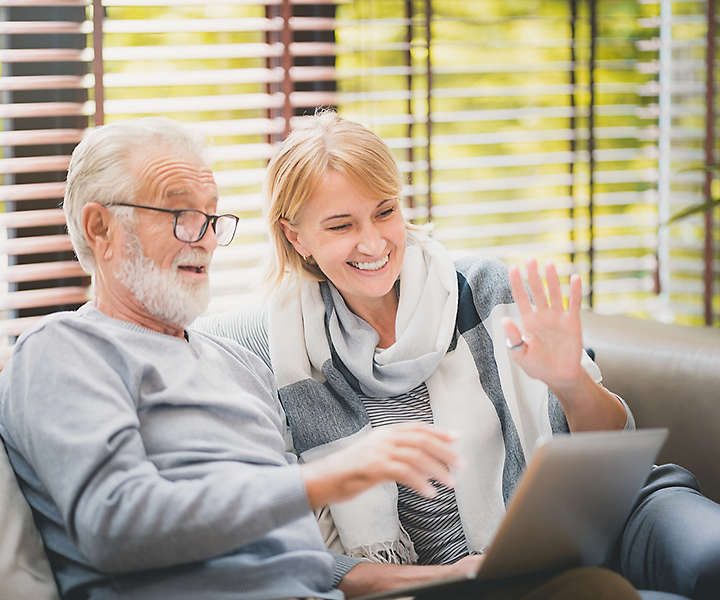 Retired couple using Zoom