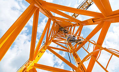 Worker construction crane sky