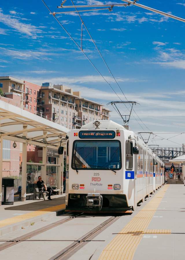 Light rail train at Denver Union Station in Colorado