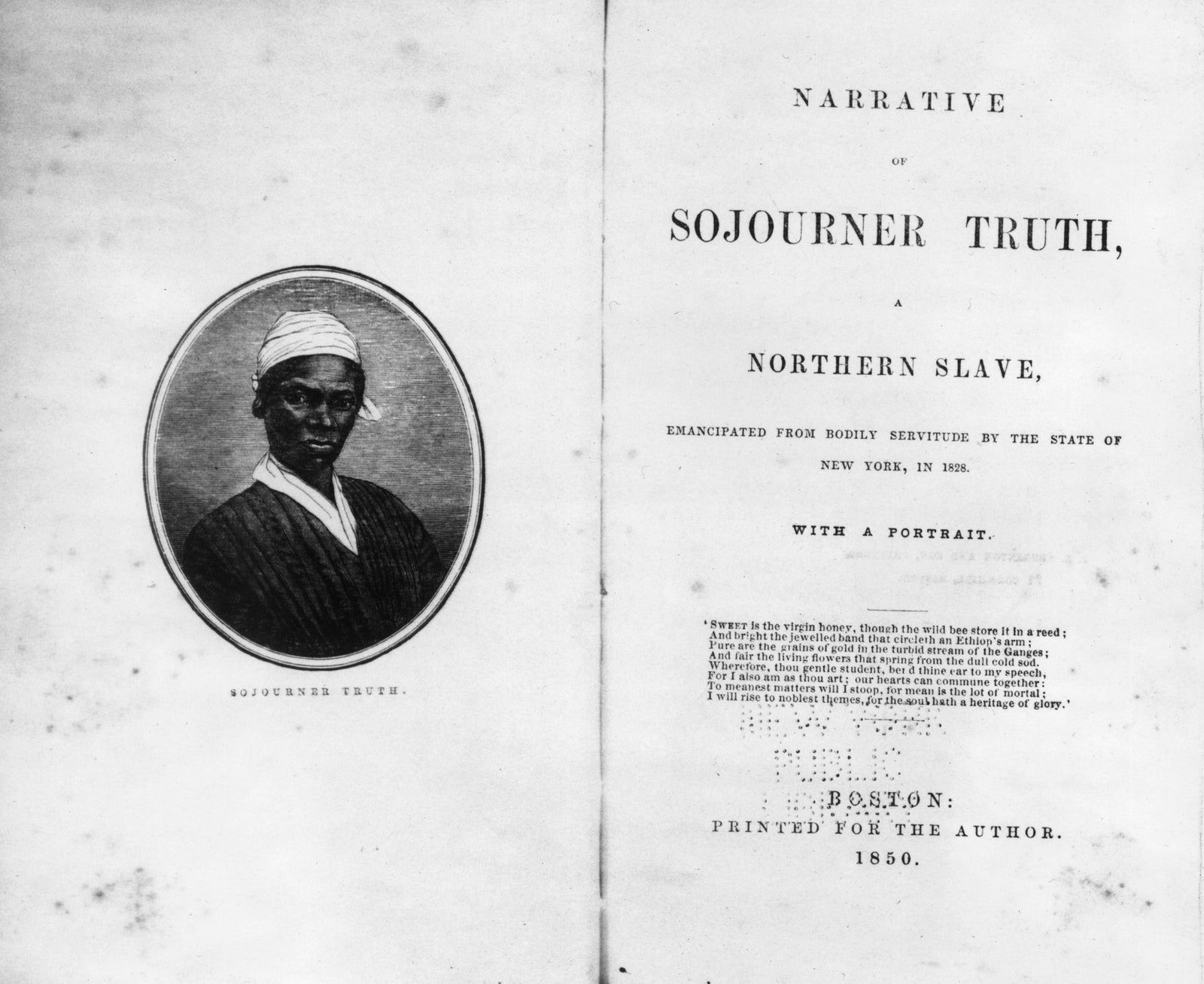 The autobiography of abolitionist Sojourner Truth  formerly an enslaved woman and originally Isabella Van Wagener.