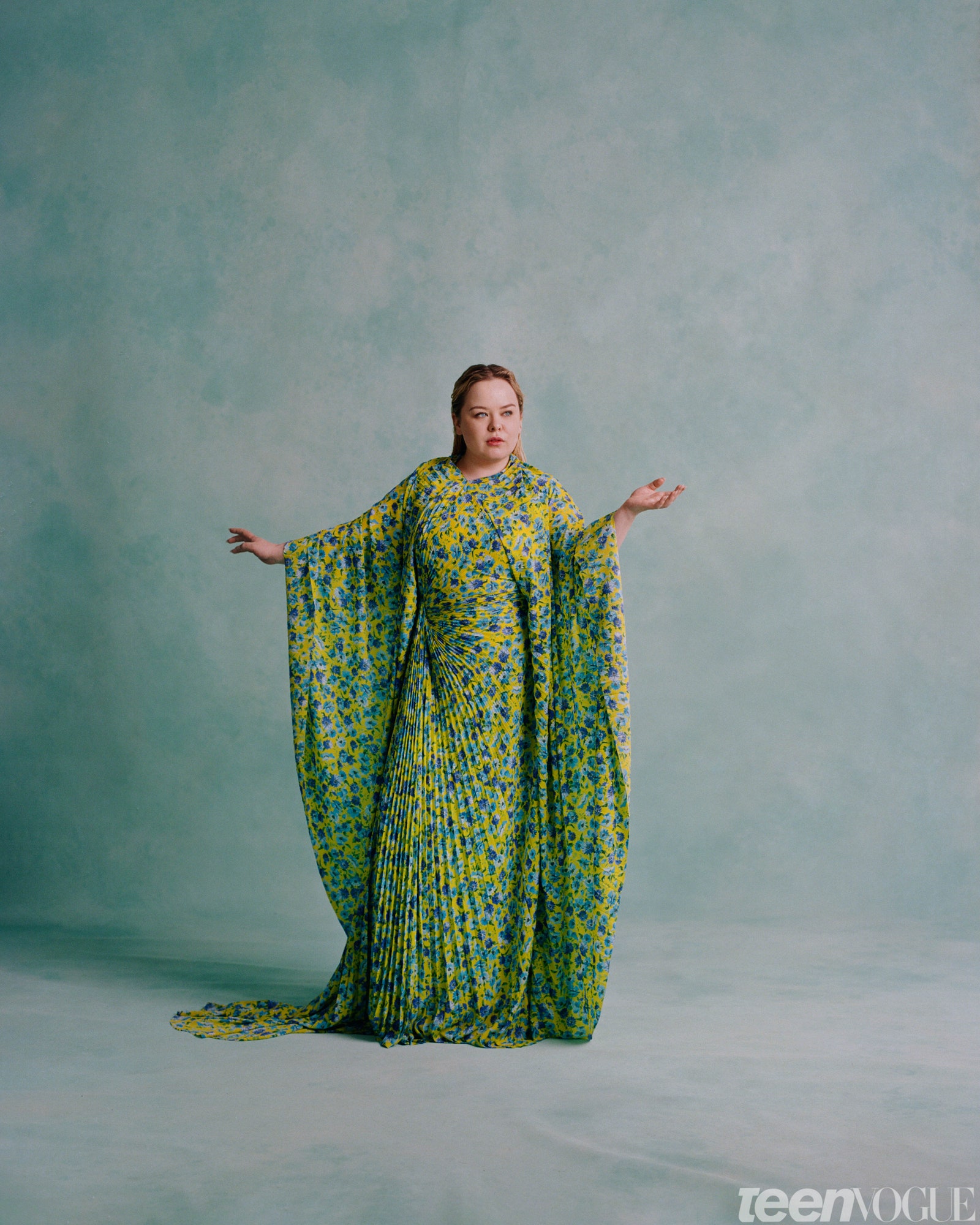 Nicola Coughlan in a drapey floral dress