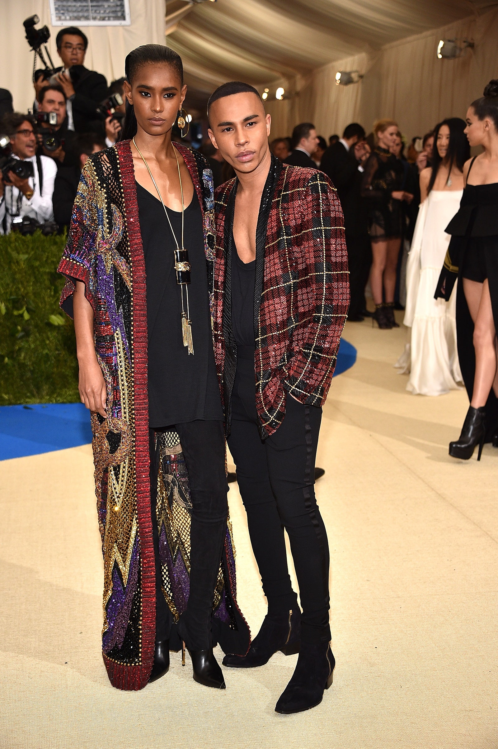 Ysaunny Brito and Olivier Rousteing in Balmain