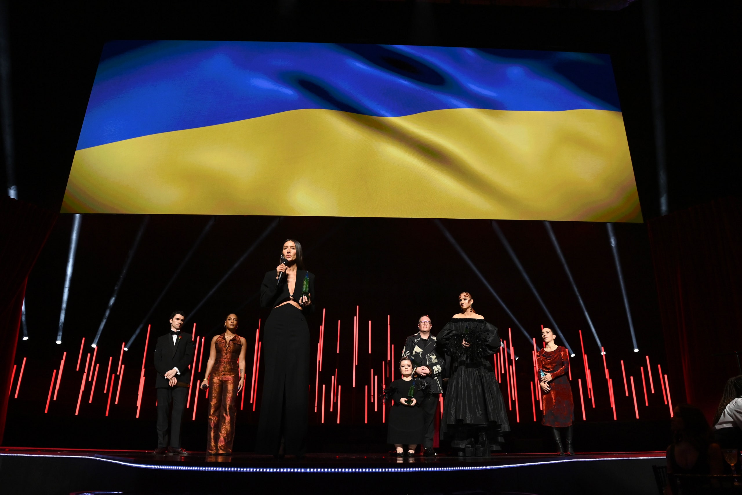 Ukrainian stylist Julie Pelipas on stage at the Fashion Awards.nbsp