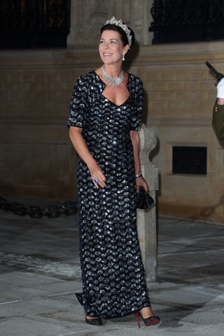 The daughter of Grace Kelly wearing a glittering Chanel gown at Prince Guillaume Of Luxembourg and Stephanie de Lannoys...