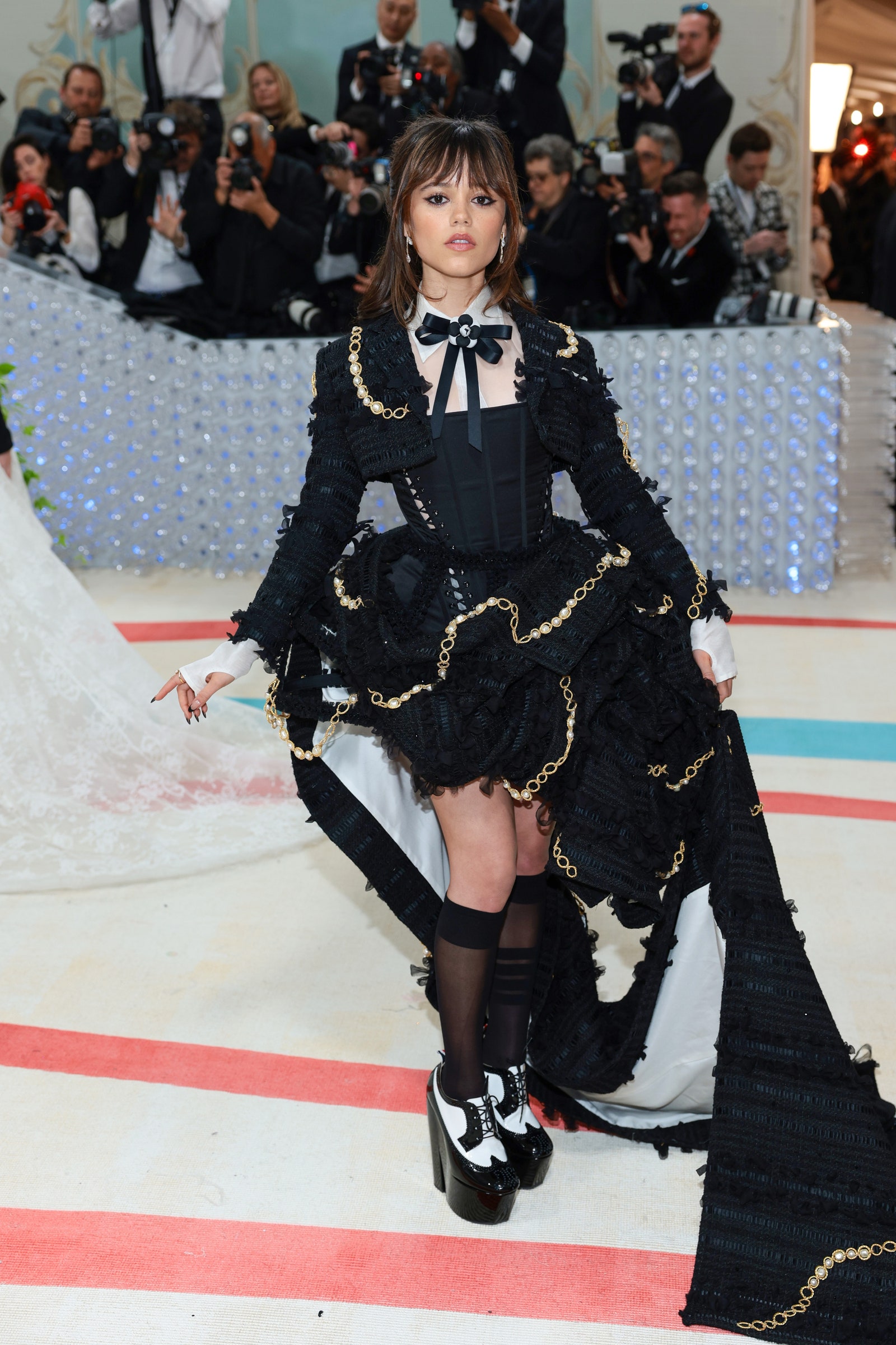 Jenna Ortega in Thom Browne at the 2023 Met Gala.