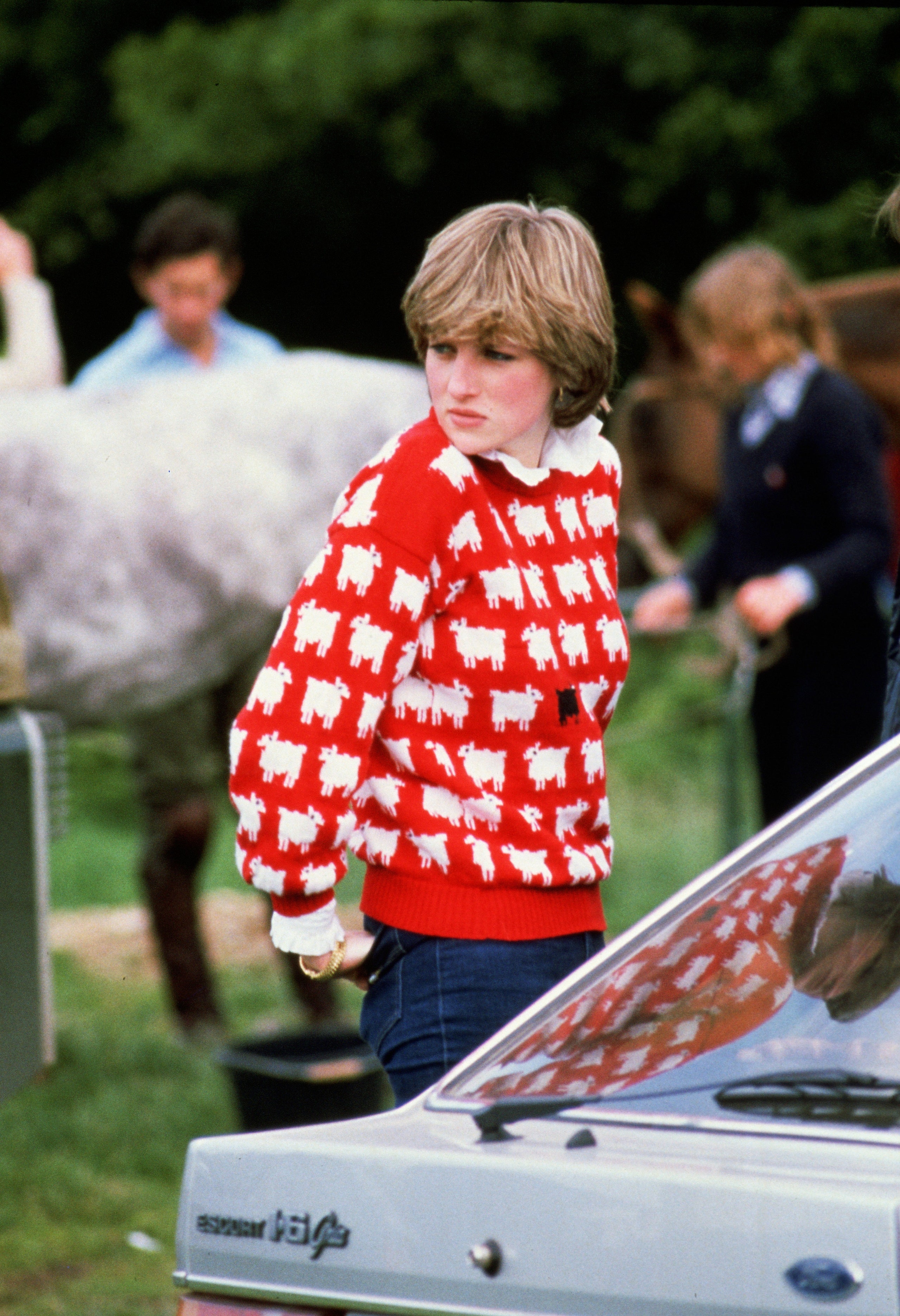 The thenLady Diana Spencer wearing a wool sweater by Warm  Wonderful to the Windsor Polo June 1981. The sweater is now...