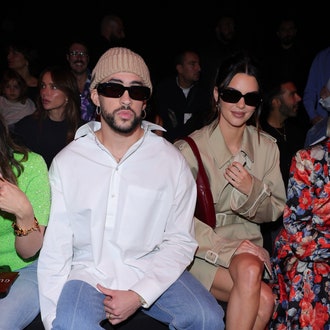 Pantless and in Pointed Kitten Heels, Kendall Jenner Has a Front Row Moment With Bad Bunny at Gucci