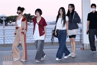 INCHEON SOUTH KOREA  JUNE 03 Danielle Hanni Haerin and Minji of girl group NewJeans are seen on departure at Incheon...
