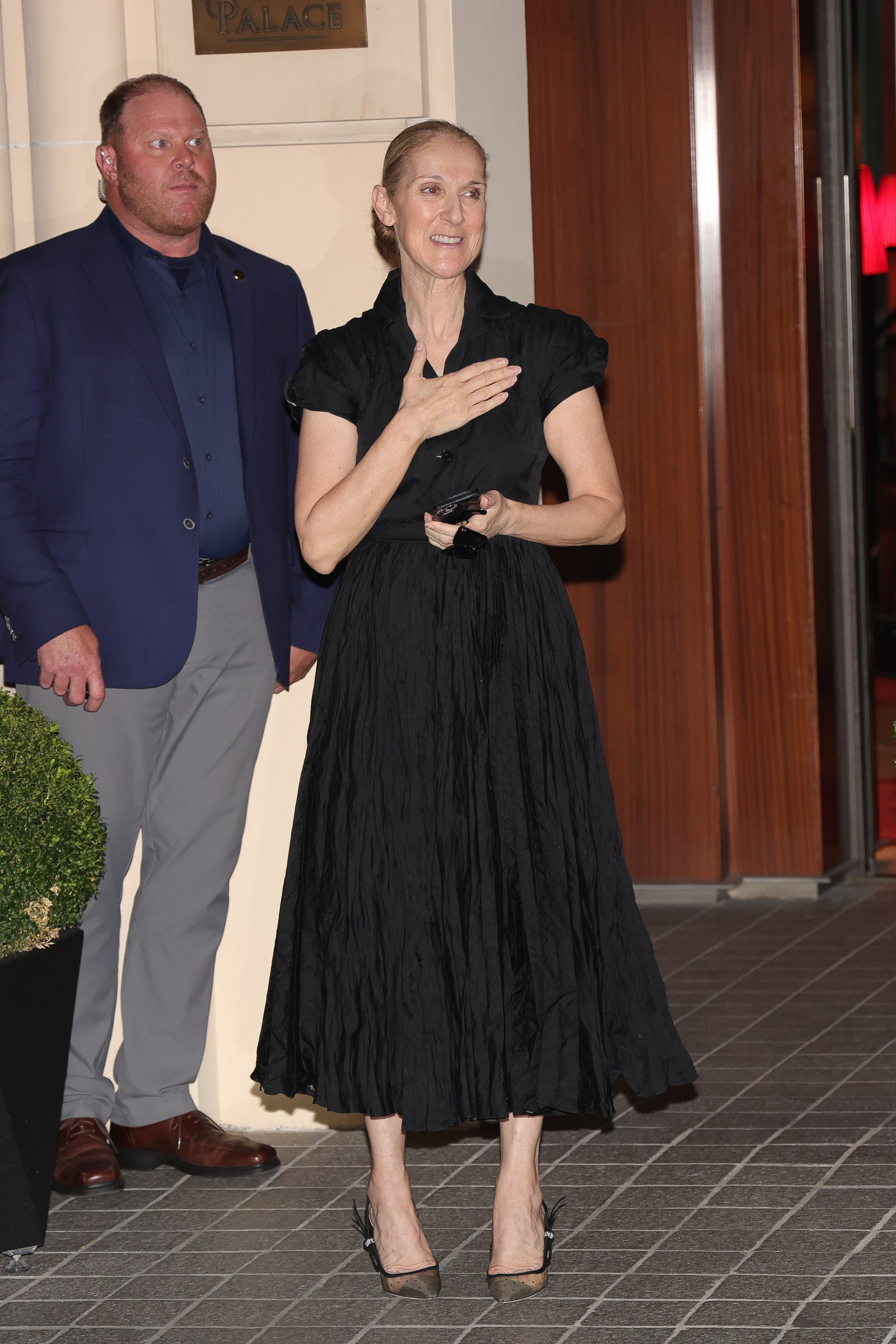 PARIS FRANCE  JULY 24 Celine Dion is seen returning to her hotel on July 24 2024 in Paris France.