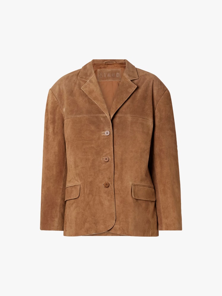 Image may contain Clothing Coat Jacket Suede and Blazer