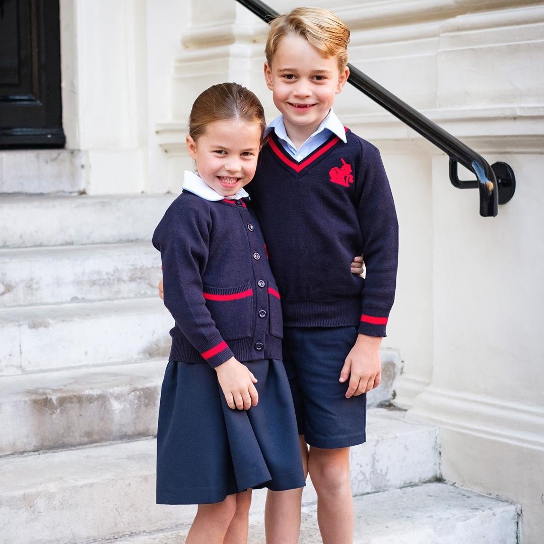 This portrait of Princess Charlotte & Prince George on their first day of school is precious