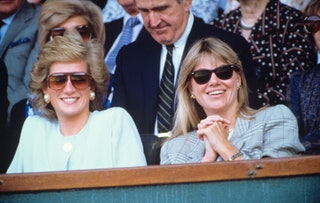 Baby blue hues and statement earrings comprised Dianas courtside look as she watched McEnroe beat Mats Wilander.