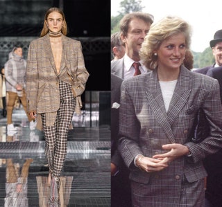 Image may contain Human Person Fashion Diana Princess of Wales Suit Coat Clothing Overcoat Apparel and Tie