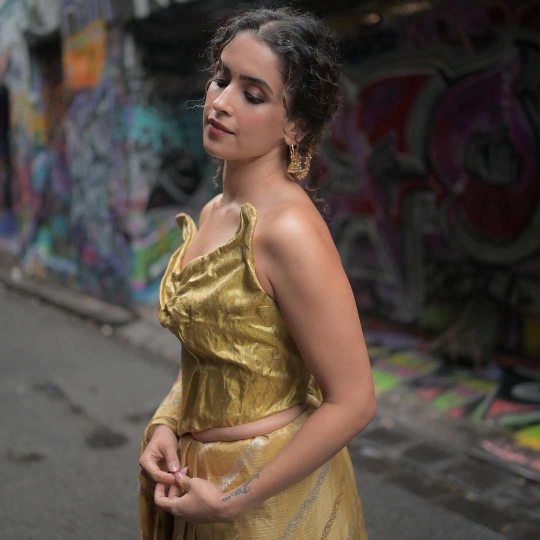 Sanya Malhotra takes Benaras to Greece with her custom Kanjeevaram breastplate