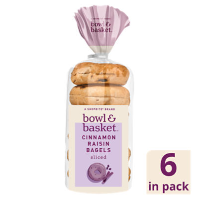 Bowl & Basket Sliced Cinnamon Raisin Bagels, 6 count, 20 oz