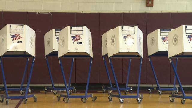 Empty voting booths in a polling location in New York City 