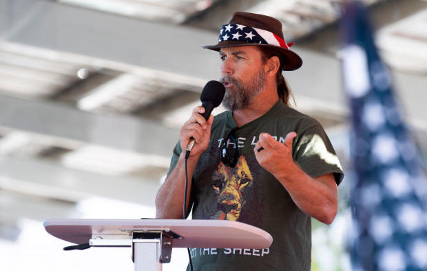 Alan Hostetter speaks during a pro-Trump rally in Santa Ana, California, on Monday, Nov. 9, 2020. 