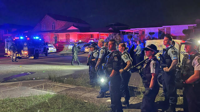 Police work at the scene following a stabbing at Christ The Good Shepherd Church in the suburb of Wakeley in Sydney 