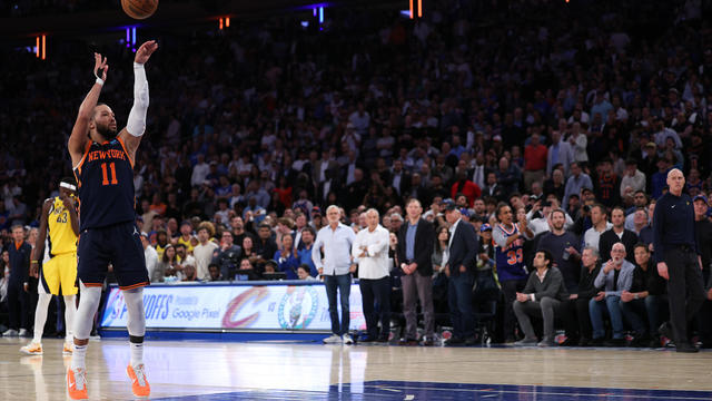 Jalen Brunson #11 of the New York Knicks shoots a technical foul during the fourth quarter against the Indiana Pacers in Game Two of the Eastern Conference Second Round Playoffs at Madison Square Garden on May 08, 2024 in New York City. 